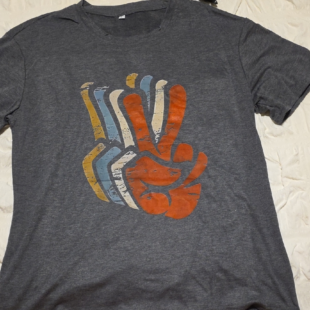 Gray T-Shirt with Peace Sign Graphic        Other Sizes Available